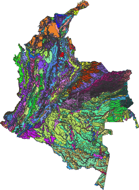 Map of Colombia's ecosystems, each in a distinct color